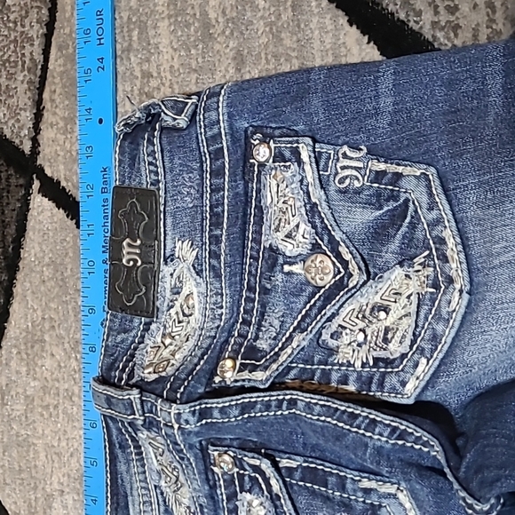 MISS ME EMBROIDERED BLING STUD DISTRESSED MID-RISE BOOT-CUT DENIM JEAN - Picture 7 of 16